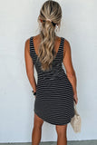 Black Striped Backless Ribbed Knit Mini Dress