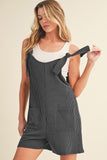 Dark Grey Ribbed Striped Knotted Straps Pocketed Romper