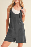 Dark Grey Ribbed Striped Knotted Straps Pocketed Romper