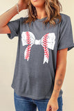 Gray Casual Baseball Bowknot Graphic Roll Up Sleeve Tee